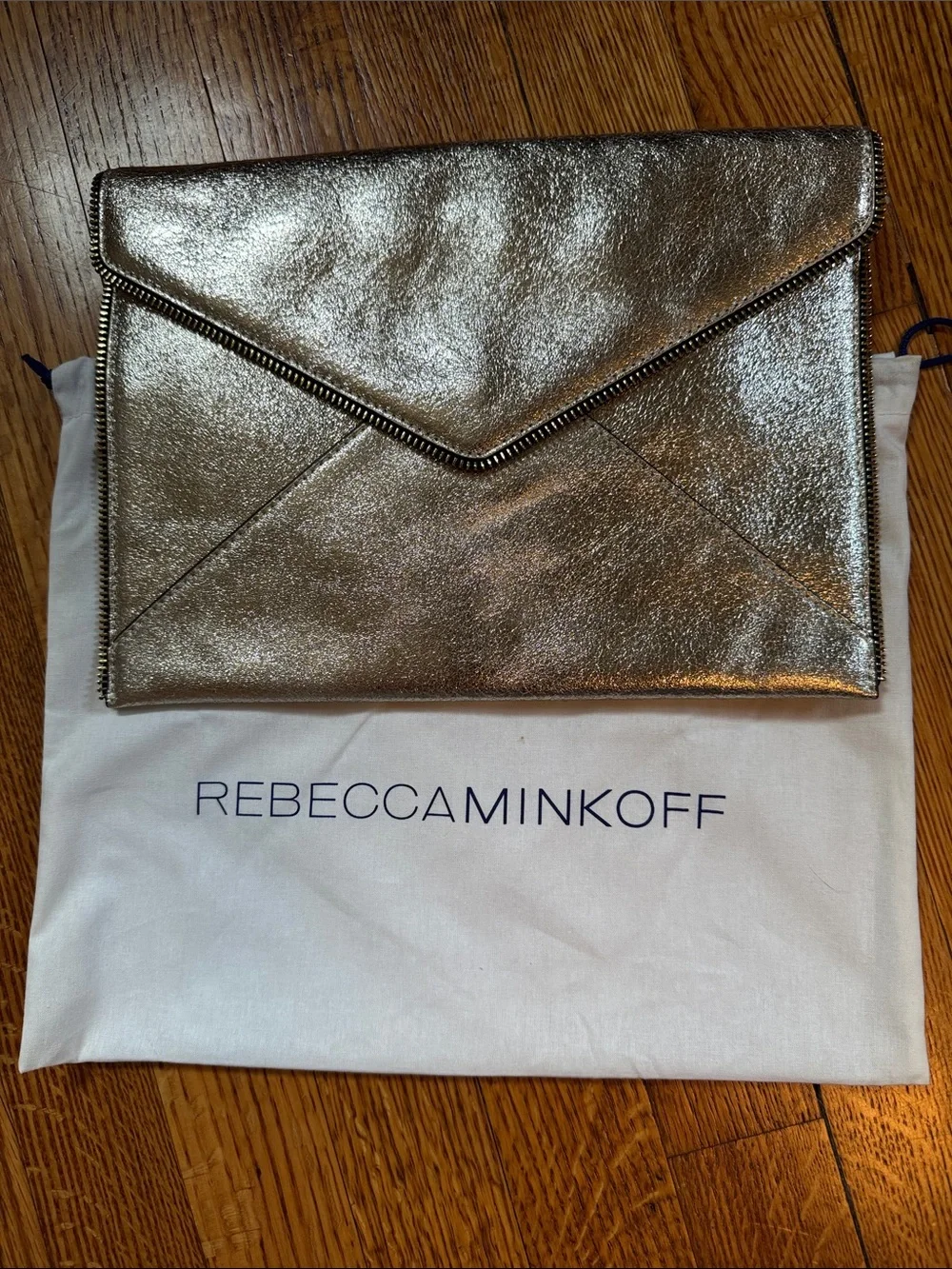 Rebecca Minkoff Gold with black Zip-Trim Envelope Clutch